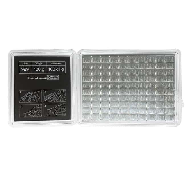 Broken Assay - 100 x 1 gram Silver Valcambi CombiBar .999 Fine