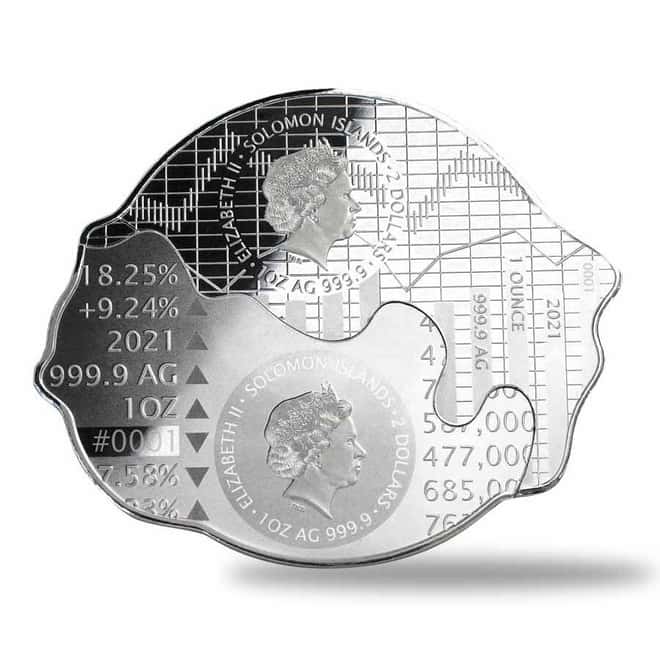 2021 Solomon Islands 2 x 1 oz Silver Bull vs Bear Interlocking 2-Coin Set .9999 Fine (w/Box & COA)