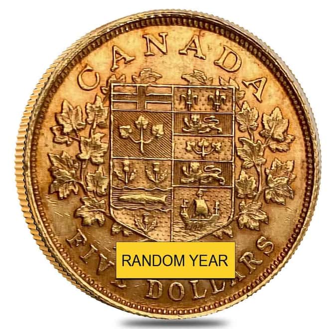 Canada $5 George V Gold Coin Avg Circ AGW .2419 oz (Random Year, 1912-1914)