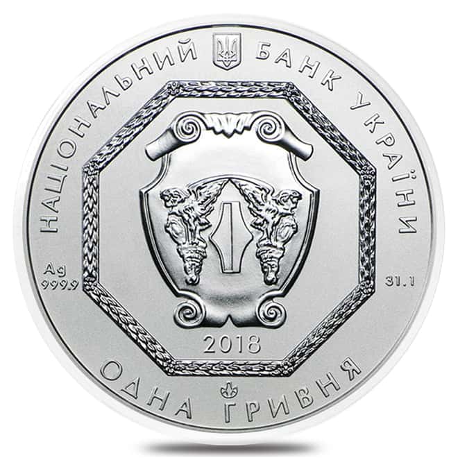 2018 1 oz Ukraine Archangel Michael .9999 Silver Coin In Cap