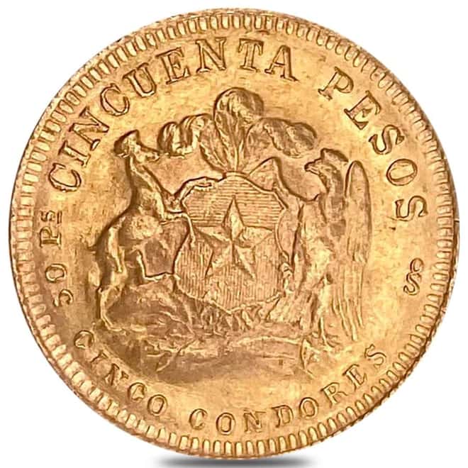 Chile Gold 50 Pesos AU/BU AGW .2943 oz (Random Year, 1926-1974)