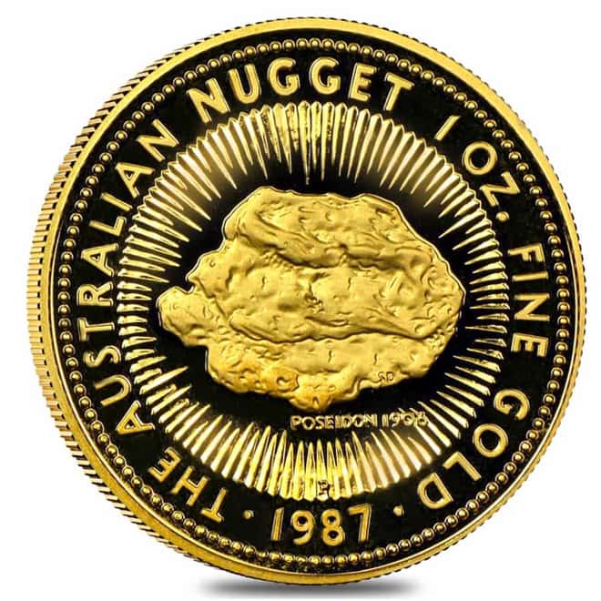 1987 1 oz Australian Proof Gold Nugget Perth Mint Coin .9999 Fine