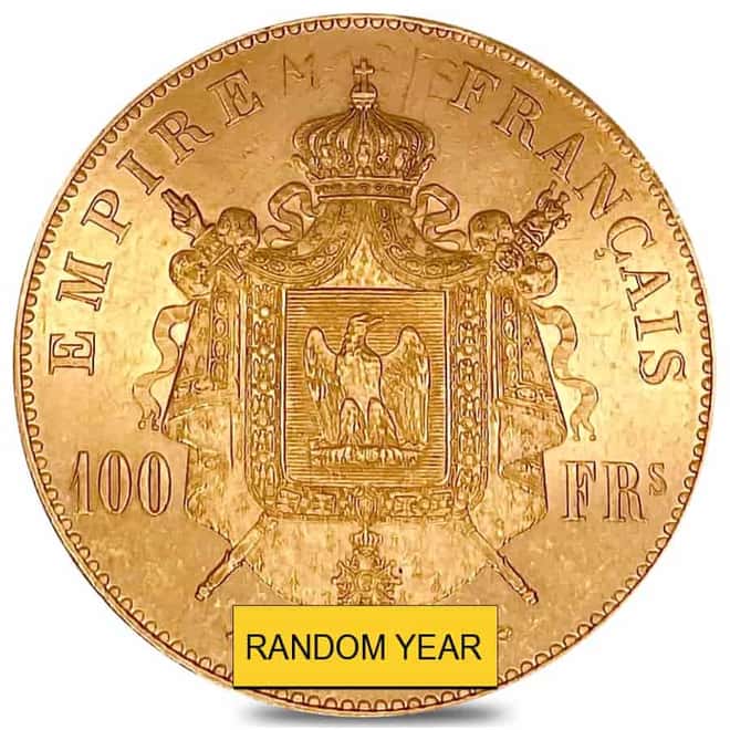 France 100 Francs Napoleon III Gold Coin AGW .9334 oz Avg Circ (Random Year, 1855-1859)