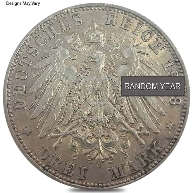 German States 3 Marks Silver Coin Avg Circ (Random Year)