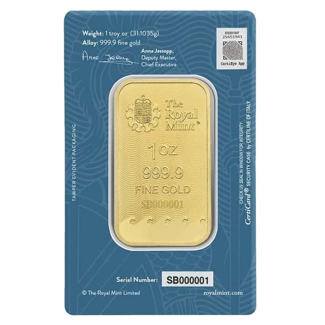1 oz The Royal Mint Britannia Gold Bar .9999 Fine (New Assay)