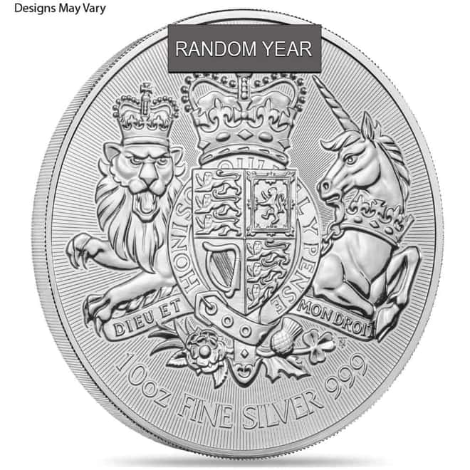 Great Britain 10 oz Royal Arms Silver Coin .999 Fine BU (Random Year)