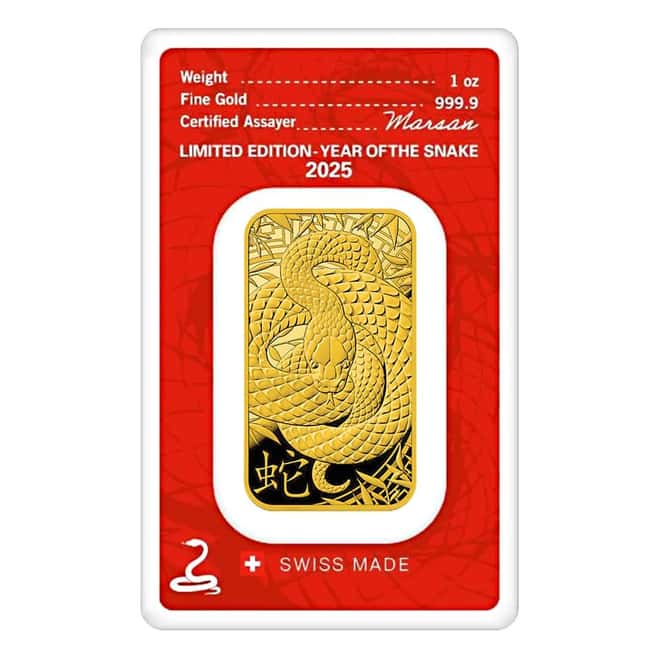 2025 1 oz Argor Heraeus Lunar Snake Gold Bar (in Assay)