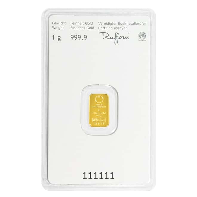 1 gram Austrian Mint Kinebar Gold Bar .9999 Fine (In Assay)