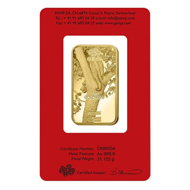 Box of 25 - 1 oz PAMP Suisse Year of the Tiger Gold Bar (In Assay)