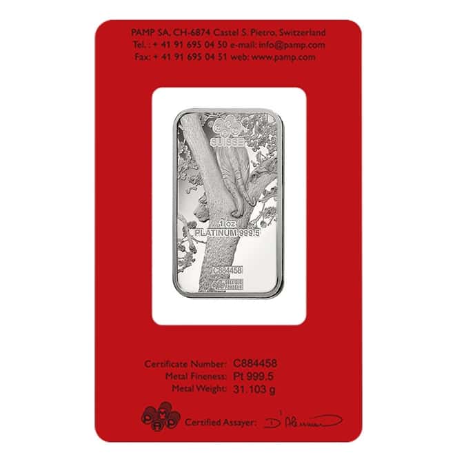 Box of 25 - 1 oz PAMP Suisse Year of the Tiger Platinum Bar (In Assay)