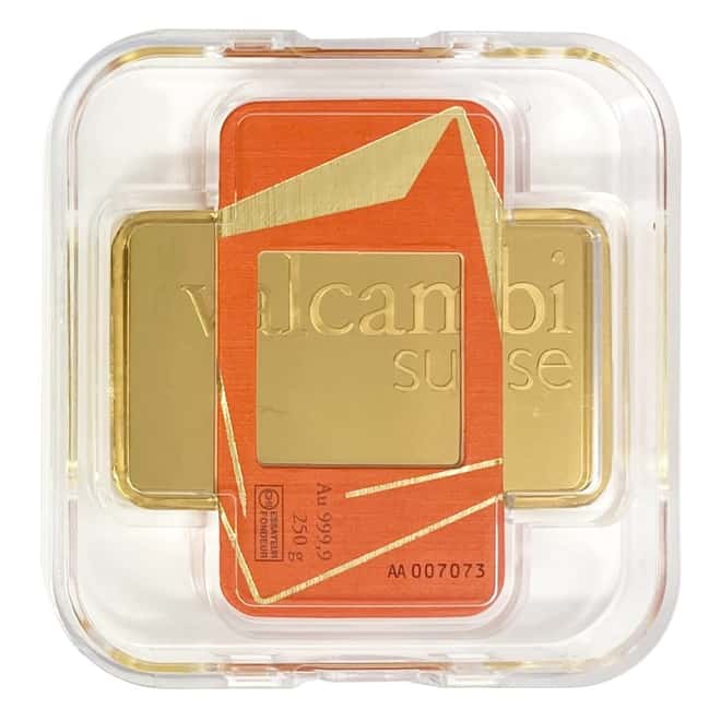 250 gram Gold Bar Valcambi Suisse .9999 Fine (In Assay)