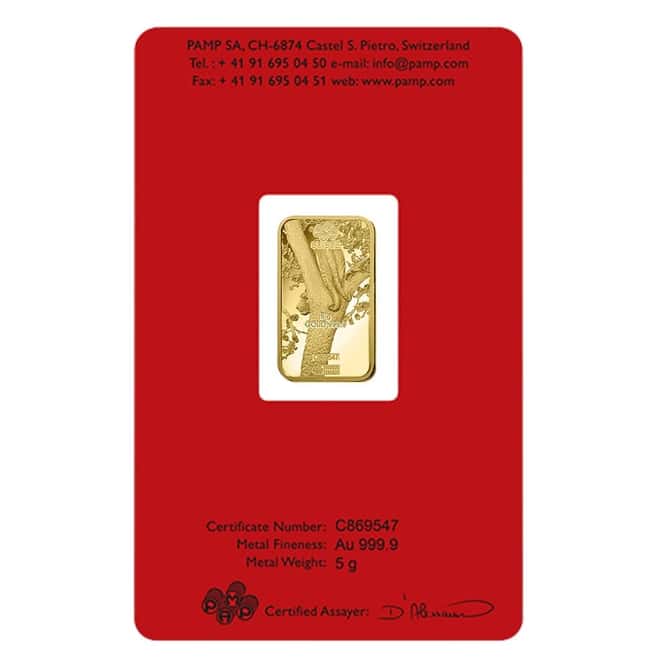 Box of 25 - 5 gram PAMP Suisse Year of the Tiger Gold Bar (In Assay)