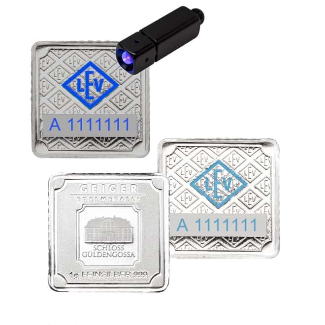 1 Gram Geiger Original Square Silver Bar .999 Fine (in Assay)