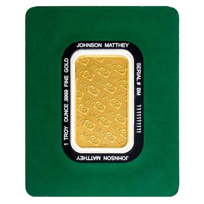 New - 1 oz Johnson Matthey Gold Bar .9999 Fine (in Assay)