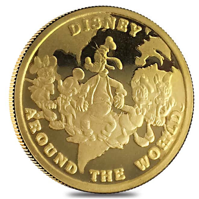 Rarities Mint 1 oz Proof Gold Disney Around The World Goofy And Pluto Round (In Cap)