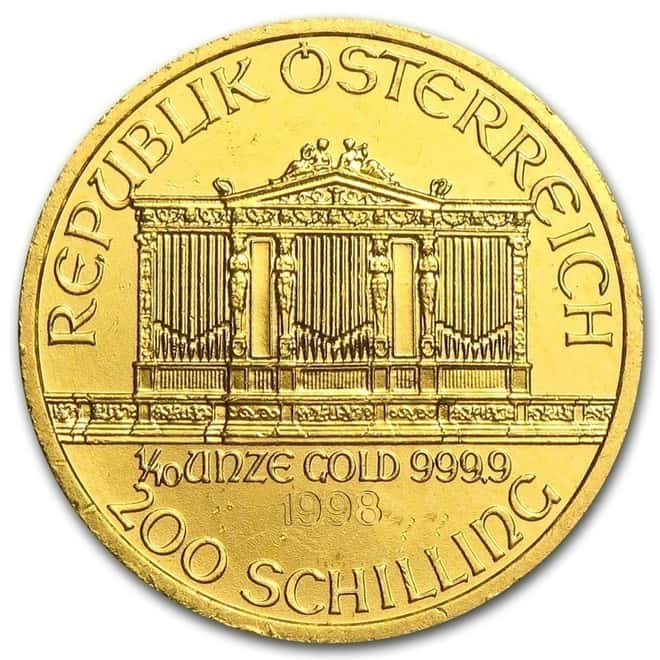 1998 1/10 oz Austrian Philharmonic Gold Coin 200 Schilling Uncirculated