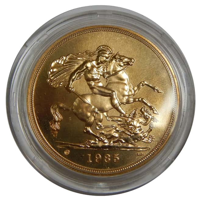 1985 Great Britain Queen Elizabeth II 5 Pound Gold Coin w/Box