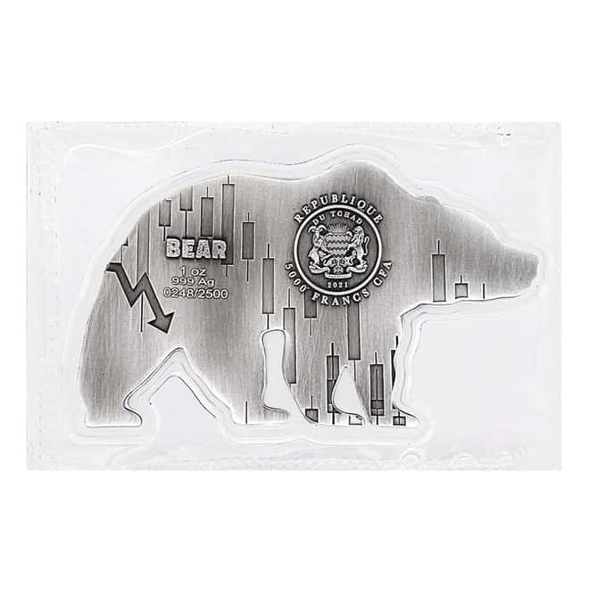 2021 Chad 1 oz Silver Bear Shaped Antiqued High Relief Coin (w/Box)