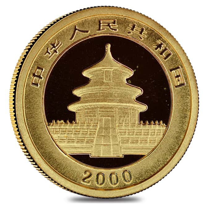 2000 1/10 oz China Gold Panda Frosted Ring 10 Yuan NGC UNC Details