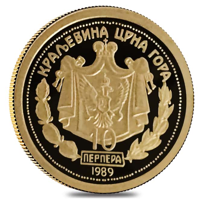 1989 Montenegro 10 Perpera Gold Proof Coin AGW .0974 (Restrike)