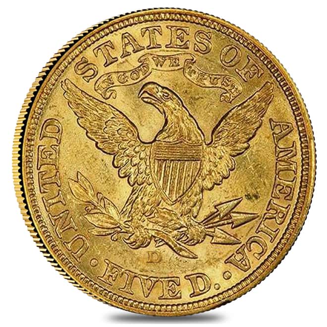 1907 D $5 Liberty Head Half Eagle Gold Coin PCGS AU Details