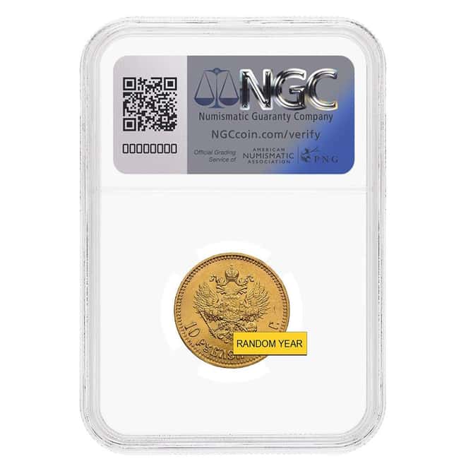 Russia 10 Roubles Nicholas II Gold Coin NGC MS 64 (Random Year)