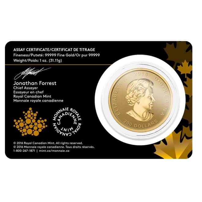 2016 1 oz Canadian Gold Roaring Grizzly - Call of the Wild $200 .99999 Fine Gold (In Assay)