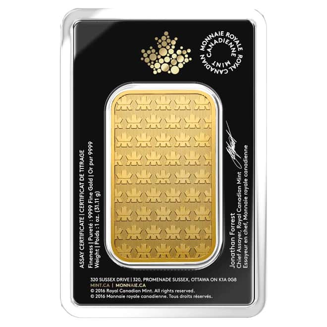 2016 1 oz Gold Wafer Bar Royal Canadian Mint RCM .9999 Fine (In Assay)