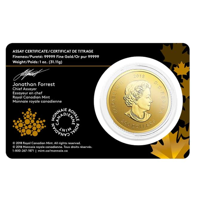 2018 1 oz Canadian Gold Golden Eagle - Call of the Wild $200 .99999 Fine Gold (In Assay)