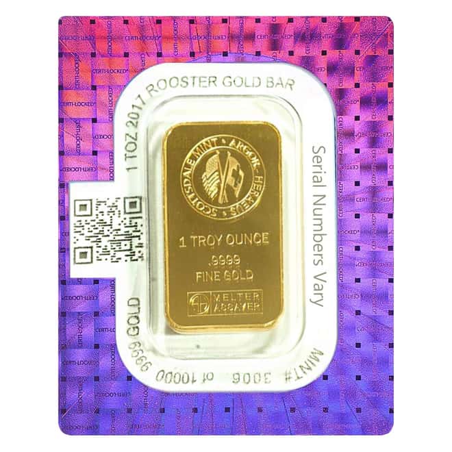 1 oz Scottsdale Mint Year of the Rooster Gold Bar .9999 Fine (In Assay)