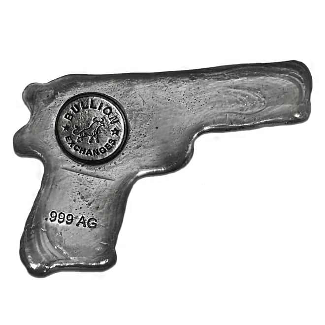 5 oz Bullion Exchanges Silver Hand Poured Gun .999 Fine (Antiqued)