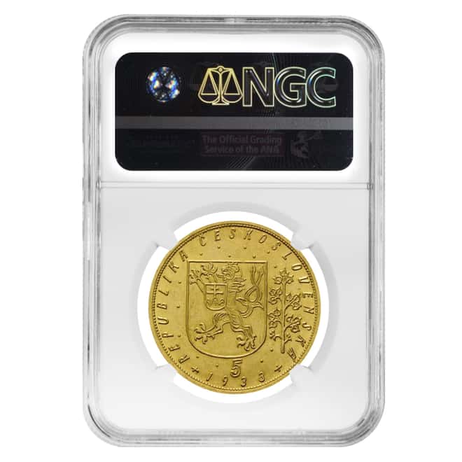 1933 Czechoslovakia 5 Dukat Gold Coin NGC MS 63
