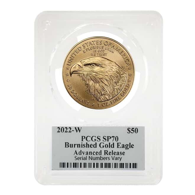 2022-W 1 oz $50 Burnished Gold American Eagle PCGS SP 70 AR (Cleveland)
