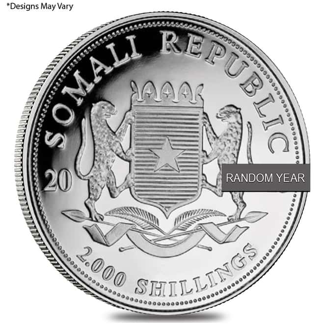 Somalia 1 Kilo Silver Elephant African Wildlife Coin .999+ Fine (Random Year)