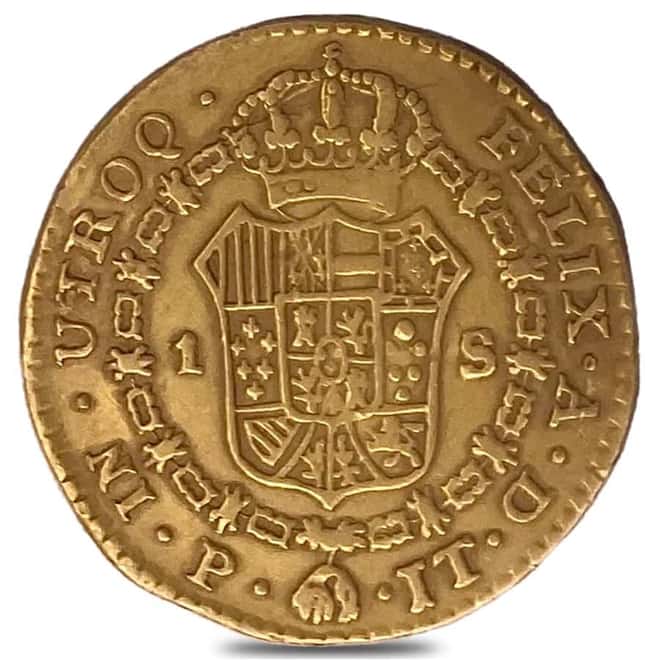 Spain 1 Escudo Gold Coin AGW .0955 oz Cleaned (1788 - 1807, Random Year)