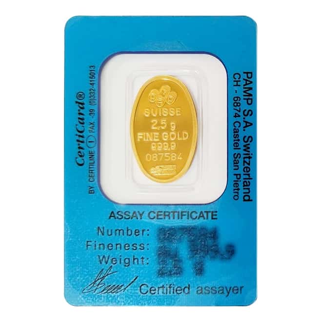 Vintage Assay - 2.5 gram Gold PAMP Suisse Lady Fortuna Oval Bar .9999 Fine