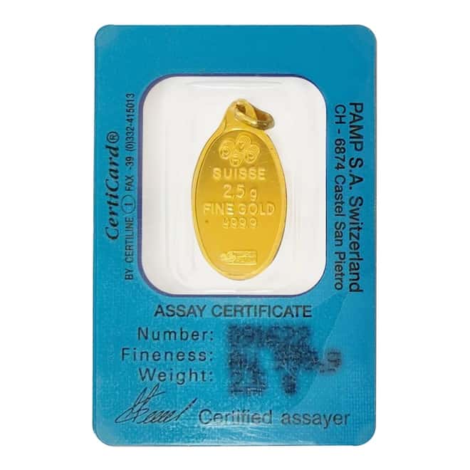 Vintage Assay - 2.5 gram Gold PAMP Suisse Lady Fortuna Oval Pendant .9999 Fine