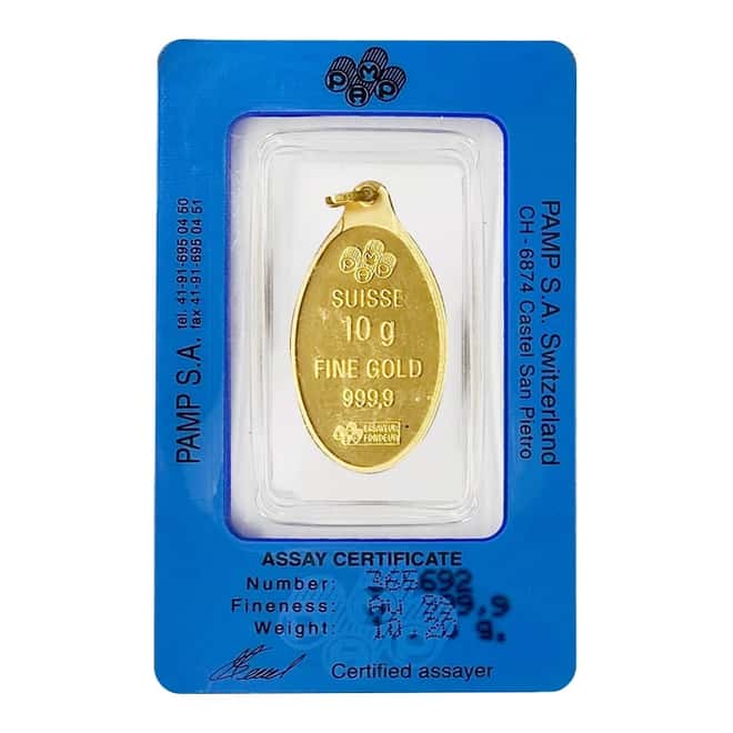 Vintage Assay - 10 gram Gold PAMP Suisse Lady Fortuna Oval Pendant .9999 Fine