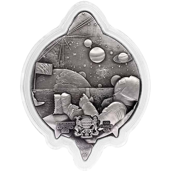 2022 Chad 1 oz Silver Bitcoin Rocket Shaped Antiqued High Relief Coin .999 Fine (w/Box)