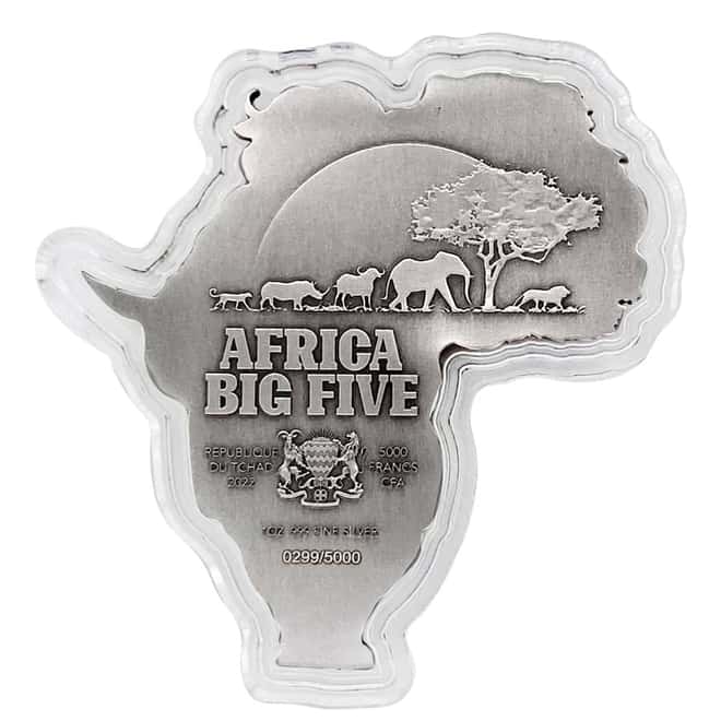 2022 Chad 1 oz Silver Big Five Africa Shaped High Relief Coin .999 Fine (w/Box)