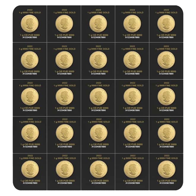 2022 25 x 1 gram Canadian Gold Maples $.5 Coin .9999 Fine - Maplegram25™ (In Assay)