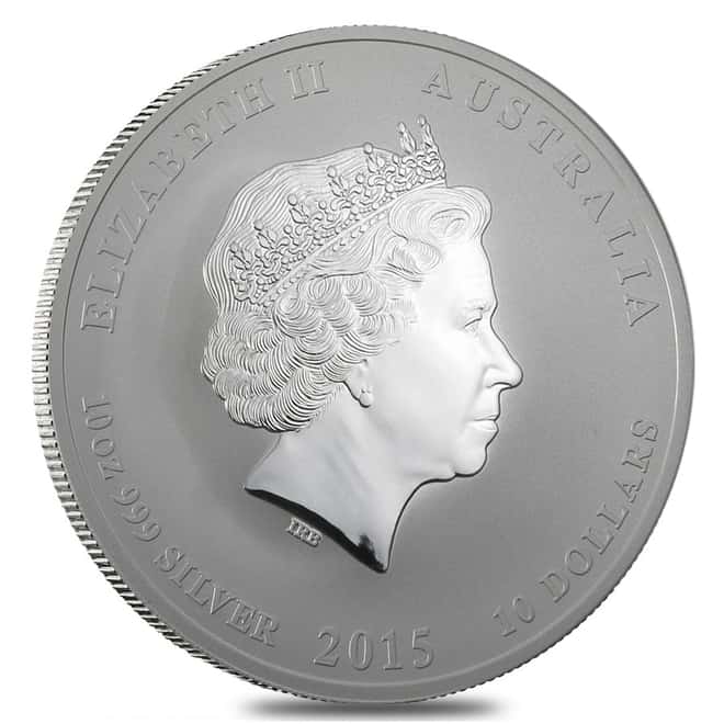2015 10 oz Silver Lunar Year of The Goat BU Australian Perth Mint In Cap