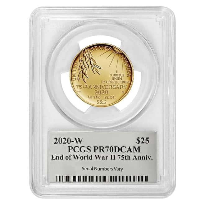 2020-W 1/2 oz End of WWII 75th Anniv $25 Proof Gold Coin PCGS PF 70 (Iwo Jima Label)