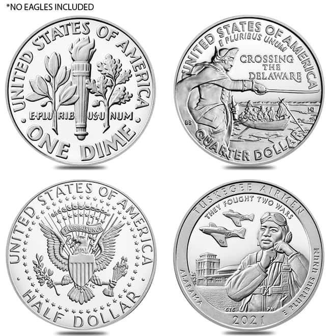 NO EAGLES - 2021 S 0.876 oz US Mint Limited Edition Proof Silver 4-Coin Set .999 Fine (w/Box & COA)