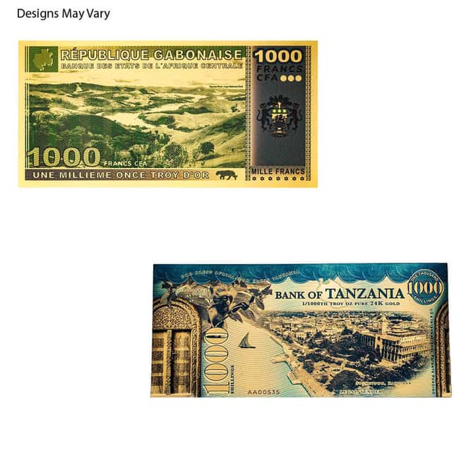 1/1000 oz Gold Foil Note .999+ Fine (Random Year, Random Design)