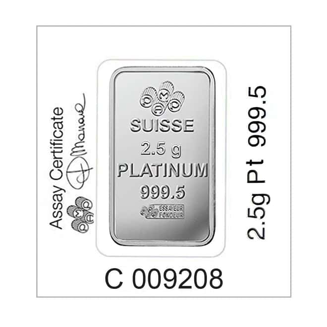 2.5 gram Platinum Bar PAMP Suisse Lady Fortuna .9995 Fine (In Assay from Multigram)