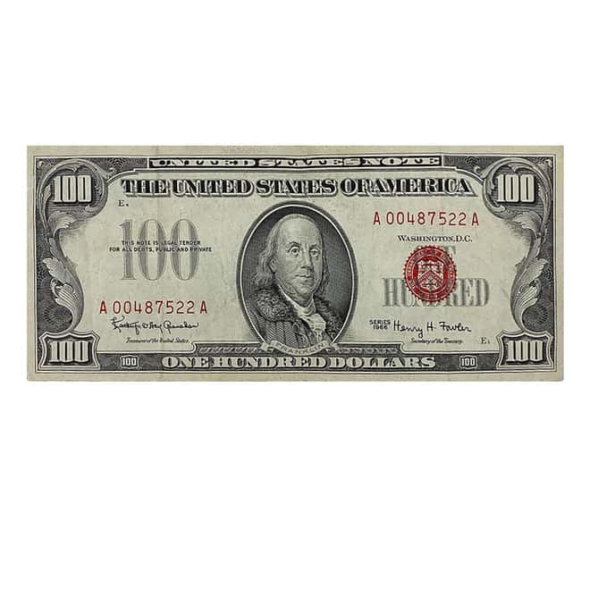 1966 $100 Bill Legal Tender Currency Note Red Seal Avg Circ