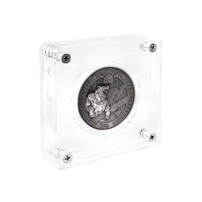 2021 Chad 2 oz Silver Bull vs Bear Pandemic Antiqued High Relief Coin (w/Box)