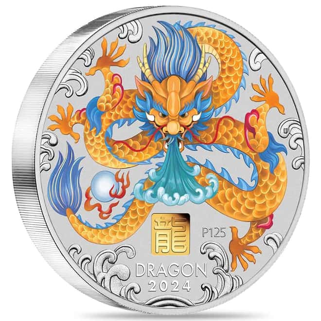2024 1 Kilo Proof Colorized Silver Lunar Dragon Gold Privy Perth Mint