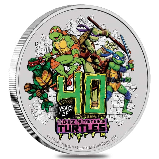 2024 1 oz Tuvalu Teenage Mutant Ninja Turtles™ 40th Ann. Colorized Silver Coin